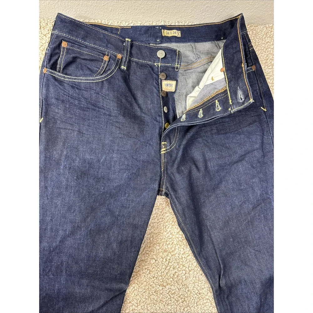 Vintage Polo Ralph Lauren Jeans Mens 34x34 Blue Straight Denim 15941 Button Fly